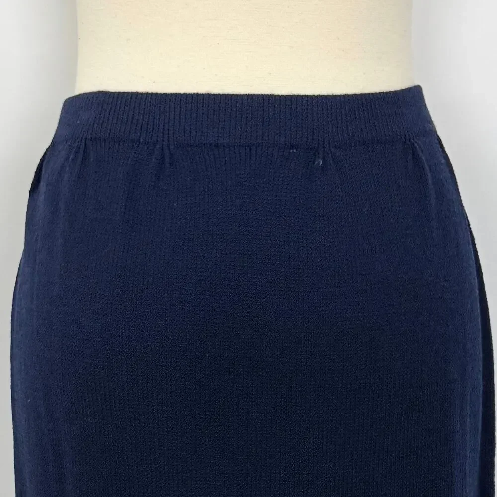 St. John Vintage Pencil Skirt Santana Knit Wool Blend Dark Navy Blue Size: 10